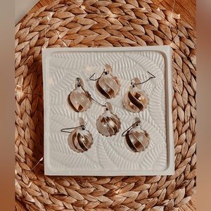 6 Small vintage white and gold glass Christmas tree ornaments